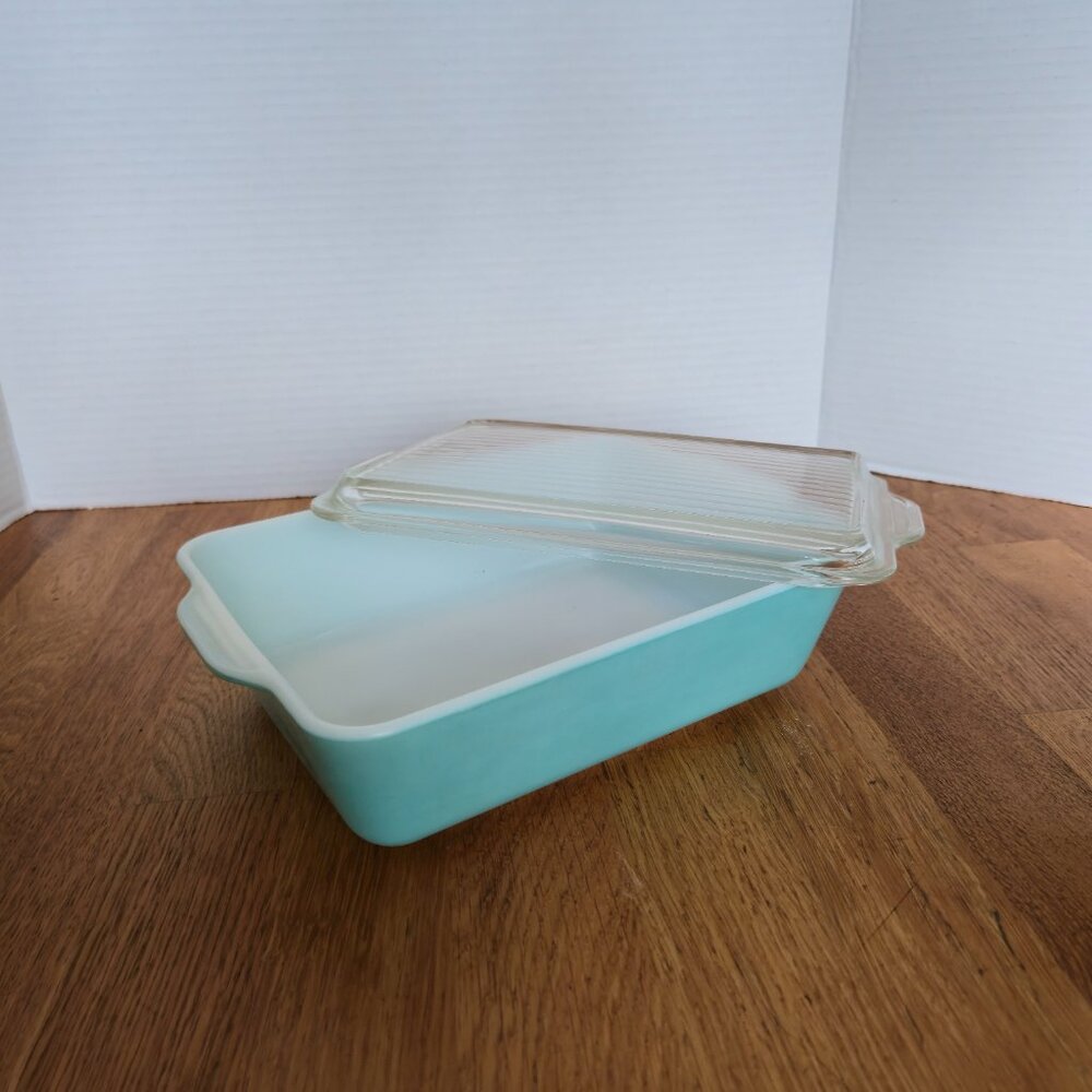 Vintage Pyrex 503 Turquoise Fridgie Aqua Refrigerator Dish w/ Ribbed Lid 1.5 Qt - Picture 6 of 8
